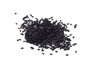 black sesame seeds containing phytin isolated on a white background