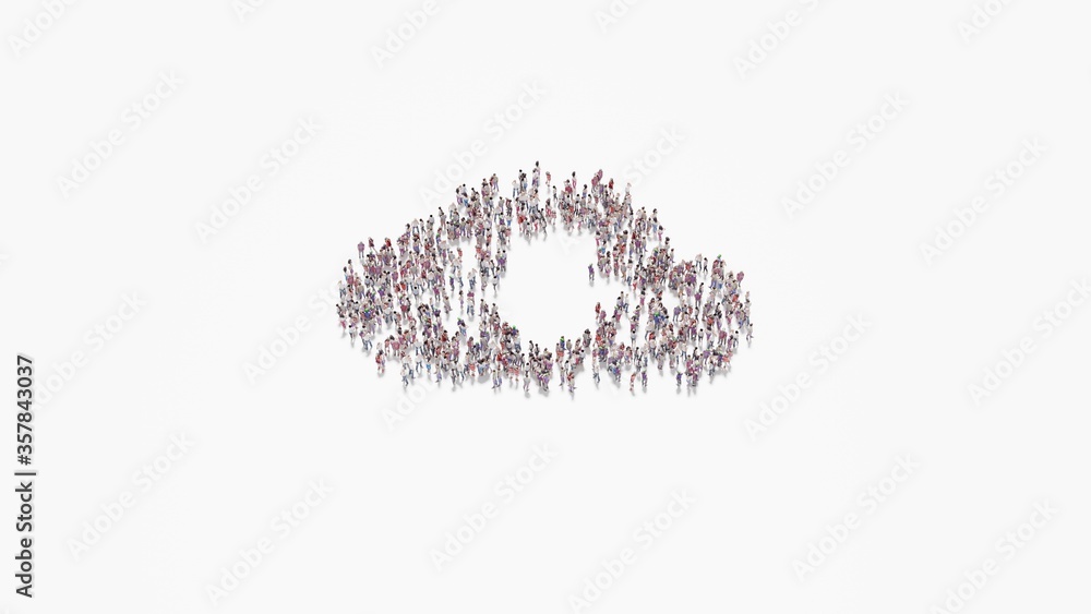 Poster 3d rendering of crowd of people in shape of symbol of cloud download on white background isolated