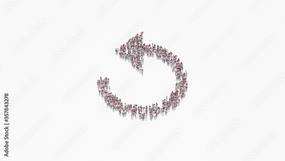 Poster 3d rendering of crowd of people in shape of symbol of refresh arrow on white background isolated