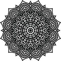 Circular pattern mandala art decoration elements for meditation poster, adult coloring book page, tattoo, henna, mehndi
