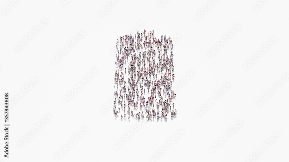 Poster 3d rendering of crowd of people in shape of vertical symbol of full battery on white background isol