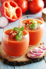 Cold Spanish soup Gazpacho served in glasses