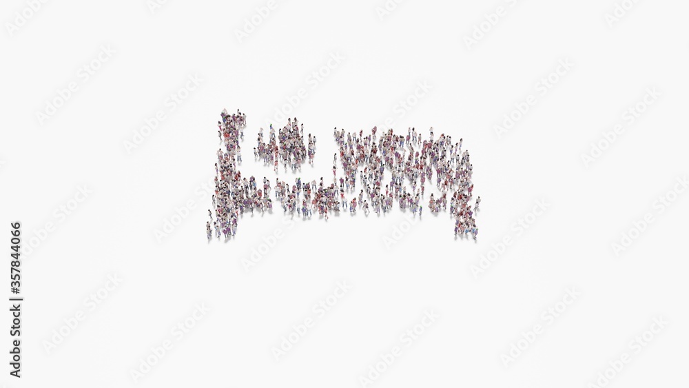Poster 3d rendering of crowd of people in shape of symbol of bed on white background isolated