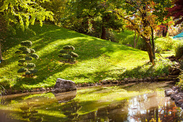 The quiet autumn garden with wonderful landscape