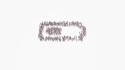 3d rendering of crowd of people in shape of horizontal symbol of battery half on white background isolated