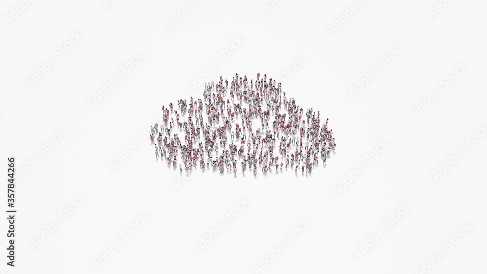 Poster 3d rendering of crowd of people in shape of symbol of cloud on white background isolated