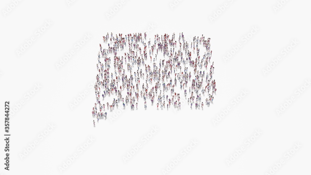 Poster 3d rendering of crowd of people in shape of symbol of black bubble speech on white background isolat