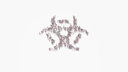 3d rendering of crowd of people in shape of symbol of biohazard on white background isolated