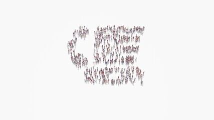 3d rendering of crowd of people in shape of symbol of blender phone on white background isolated