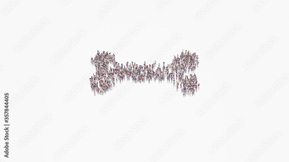 Poster 3d rendering of crowd of people in shape of symbol of bone on white background isolated