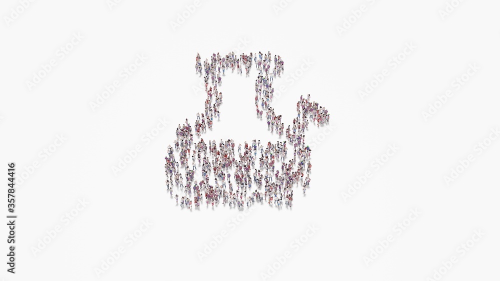Poster 3d rendering of crowd of people in shape of symbol of bong on white background isolated