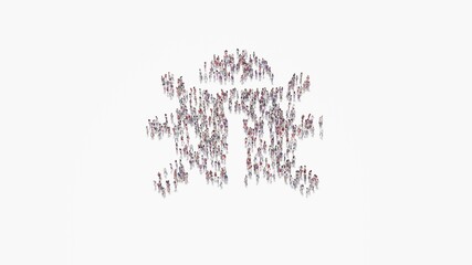 3d rendering of crowd of people in shape of symbol of bug on white background isolated