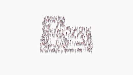 3d rendering of crowd of people in shape of symbol of building on white background isolated