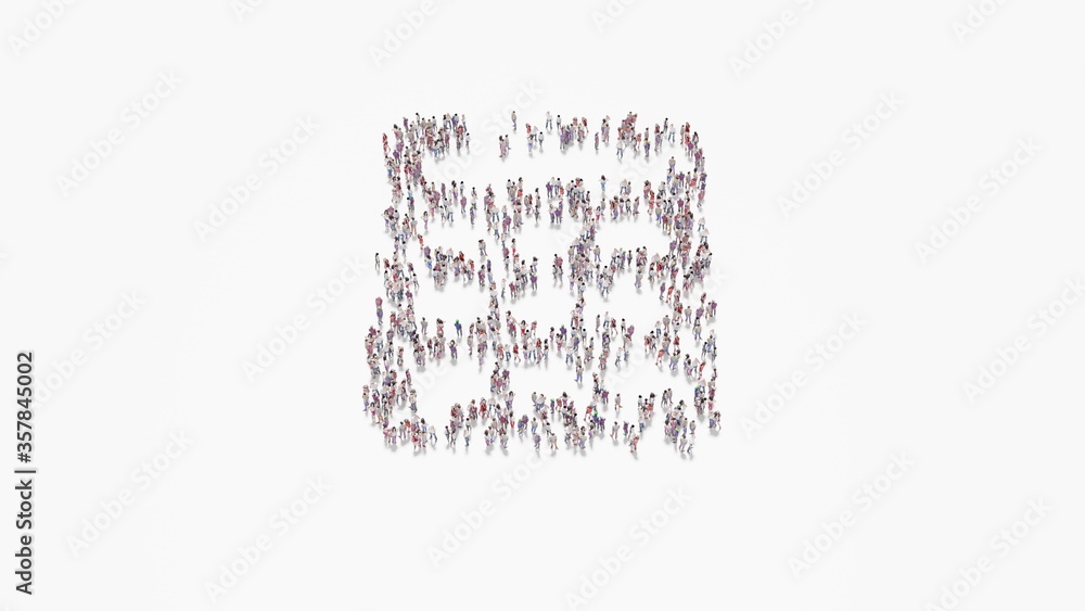 Poster 3d rendering of crowd of people in shape of symbol of calculator on white background isolated