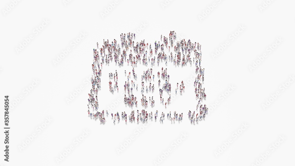Aufkleber 3d rendering of crowd of people in shape of symbol of calendar on white background isolated