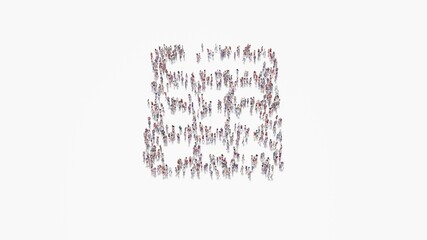 3d rendering of crowd of people in shape of symbol of calculator on white background isolated