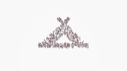 3d rendering of crowd of people in shape of symbol of campground on white background isolated