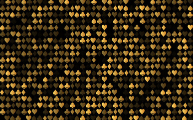 Shiny golden background from symbols of playing cards for a casino.