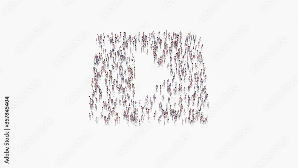 Aufkleber 3d rendering of crowd of people in shape of symbol of caret square right on white background isolate