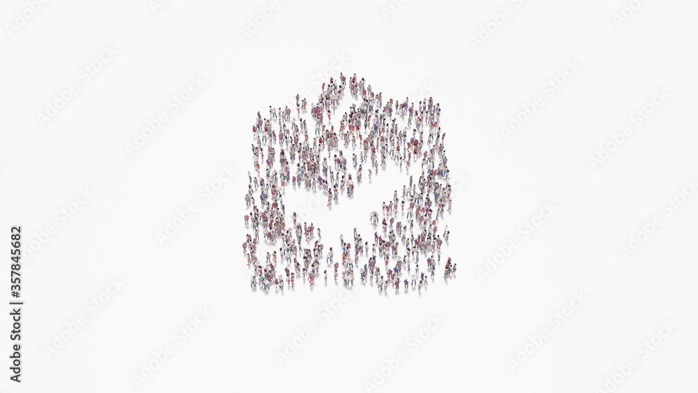 Aufkleber 3d rendering of crowd of people in shape of symbol of clipboard check on white background isolated
