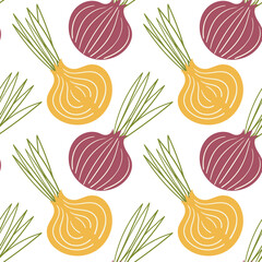 Onion hand drawn seamless pattern. Ideal for background, wallpaper, textile, backdrop, wrapping paper. Pattern design.