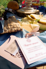 promotional cards on the picnic table