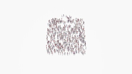 3d rendering of crowd of people in shape of symbol of clipboard on white background isolated