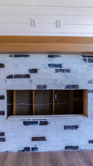 Vertical Black and white bricks fireplace in living room