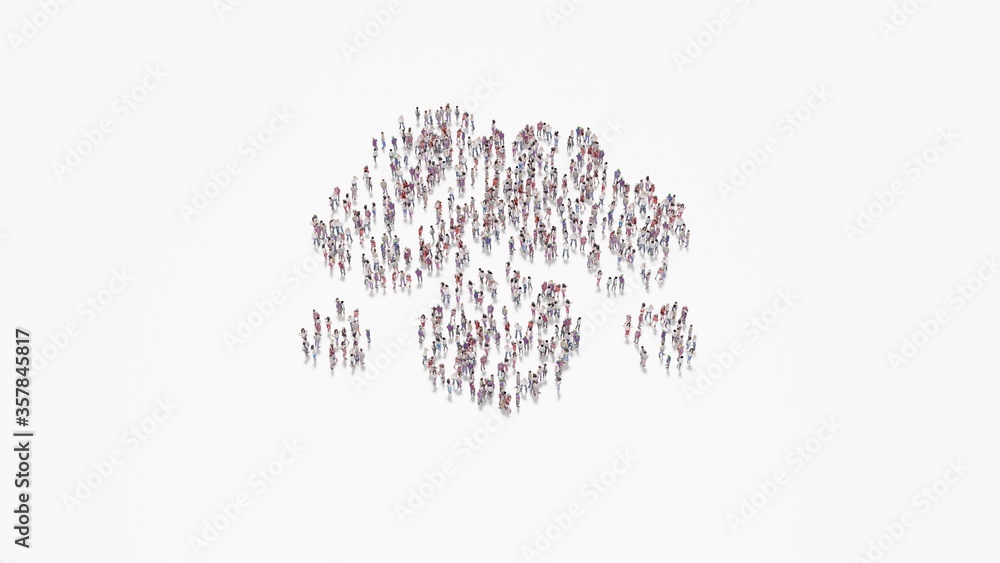 Poster 3d rendering of crowd of people in shape of symbol of cloud meatball on white background isolated