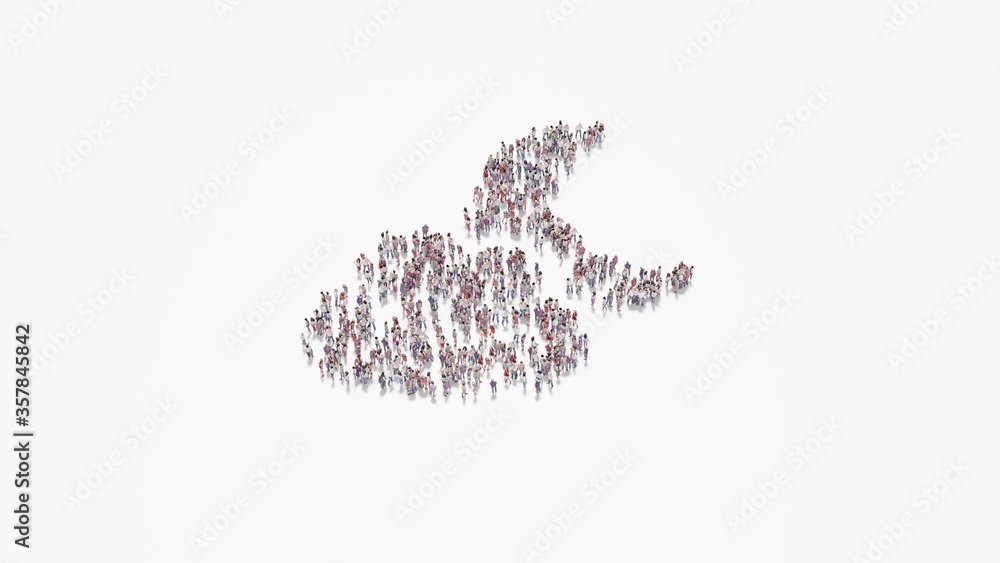 Poster 3d rendering of crowd of people in shape of symbol of cloud moon on white background isolated