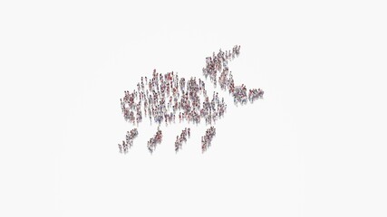 3d rendering of crowd of people in shape of symbol of rainy cloud moon on white background isolated