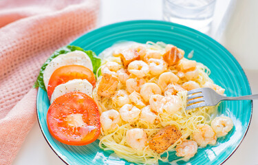 Italian Pasta with shrimps and creamy sauce.