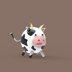 3d rendered illustration cute cow with smile