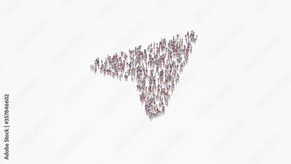 Poster 3d rendering of crowd of people in shape of symbol of compass on white background isolated