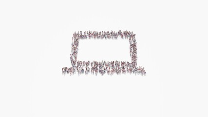 3d rendering of crowd of people in shape of symbol of computer on white background isolated
