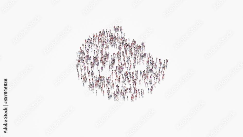 Aufkleber 3d rendering of crowd of people in shape of symbol of cookie bite on white background isolated