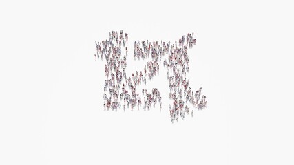 3d rendering of crowd of people in shape of symbol of crop on white background isolated