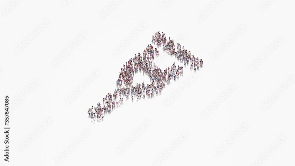 Poster 3d rendering of crowd of people in shape of symbol of crutch on white background isolated