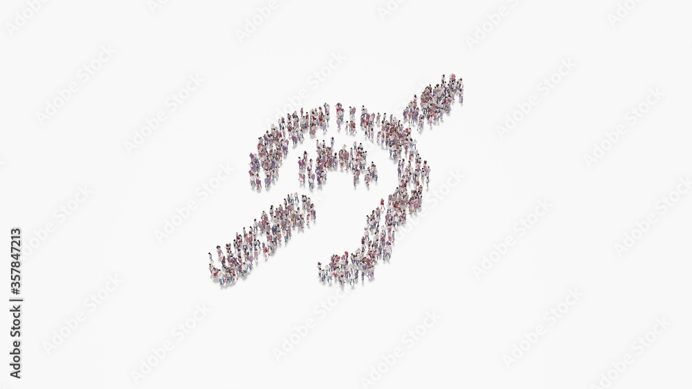 Poster 3d rendering of crowd of people in shape of symbol of deaf on white background isolated
