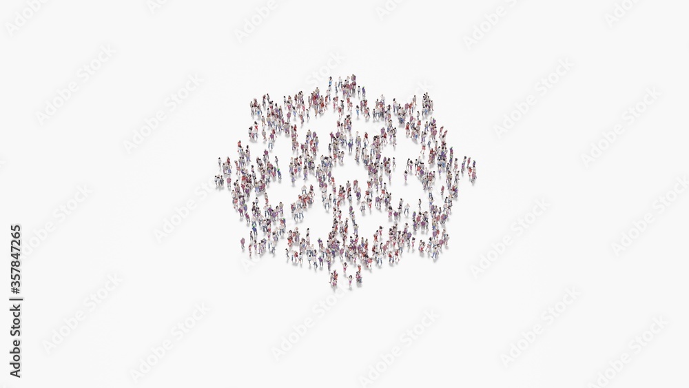 Aufkleber 3d rendering of crowd of people in shape of symbol of dharmachakra on white background isolated