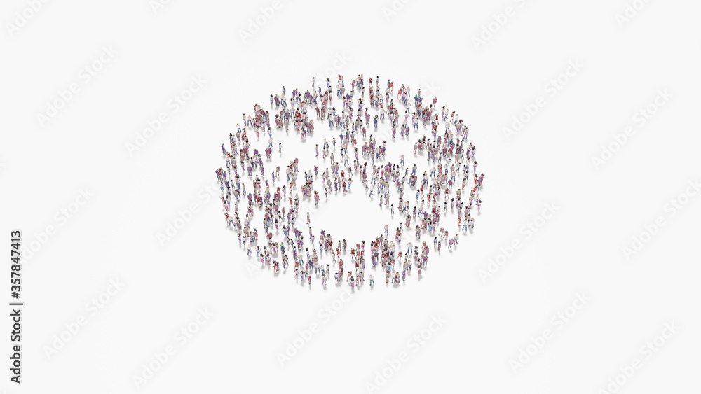 Poster 3d rendering of crowd of people in shape of symbol of dizzy on white background isolated