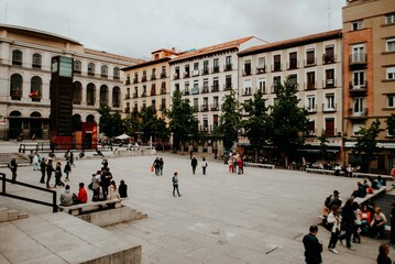 Cloudy day in Plaza de Juan Goytisolo, Madrid, Spain.