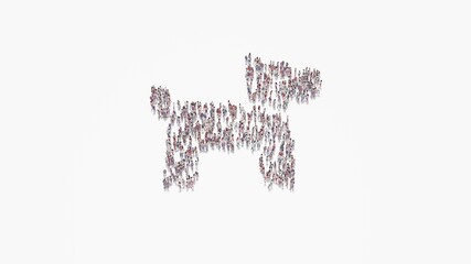 3d rendering of crowd of people in shape of symbol of dog on white background isolated