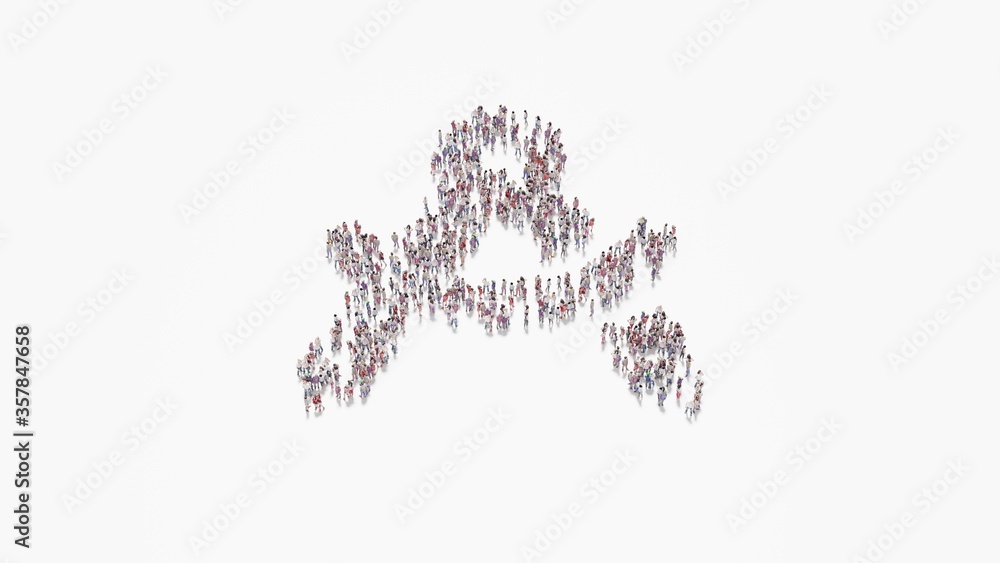 Poster 3d rendering of crowd of people in shape of symbol of drafting compass on white background isolated