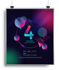 4th Years Anniversary Logo with Colorful Abstract Geometric background, Vector Design Template Elements for Invitation Card and Poster Your Birthday Celebration.