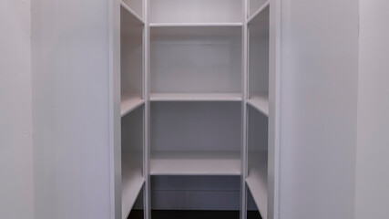 Panorama crop Empty interior of a walk-in closet interior