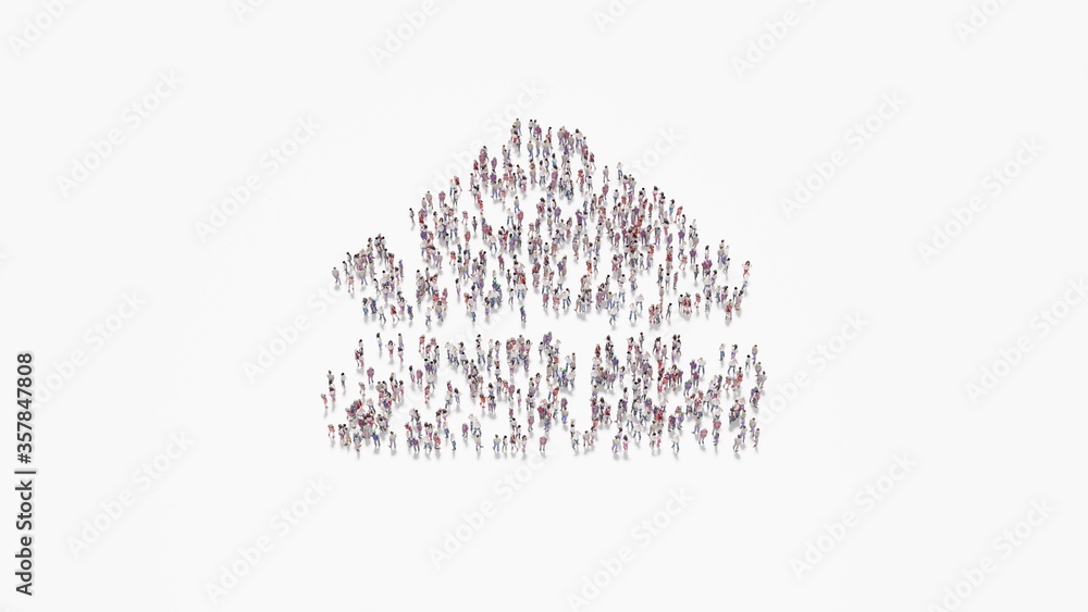 Poster 3d rendering of crowd of people in shape of symbol of eject on white background isolated