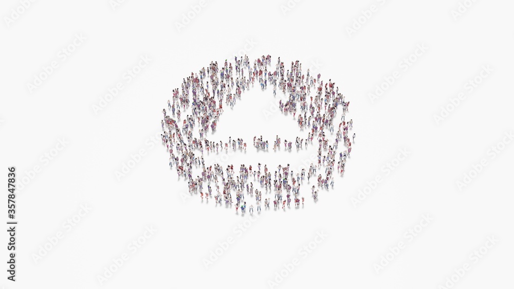 Poster 3d rendering of crowd of people in shape of symbol of eject on white background isolated