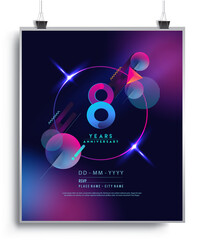 8th Years Anniversary Logo with Colorful Abstract Geometric background, Vector Design Template Elements for Invitation Card and Poster Your Birthday Celebration.