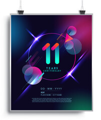 11th Years Anniversary Logo with Colorful Abstract Geometric background, Vector Design Template Elements for Invitation Card and Poster Your Birthday Celebration.